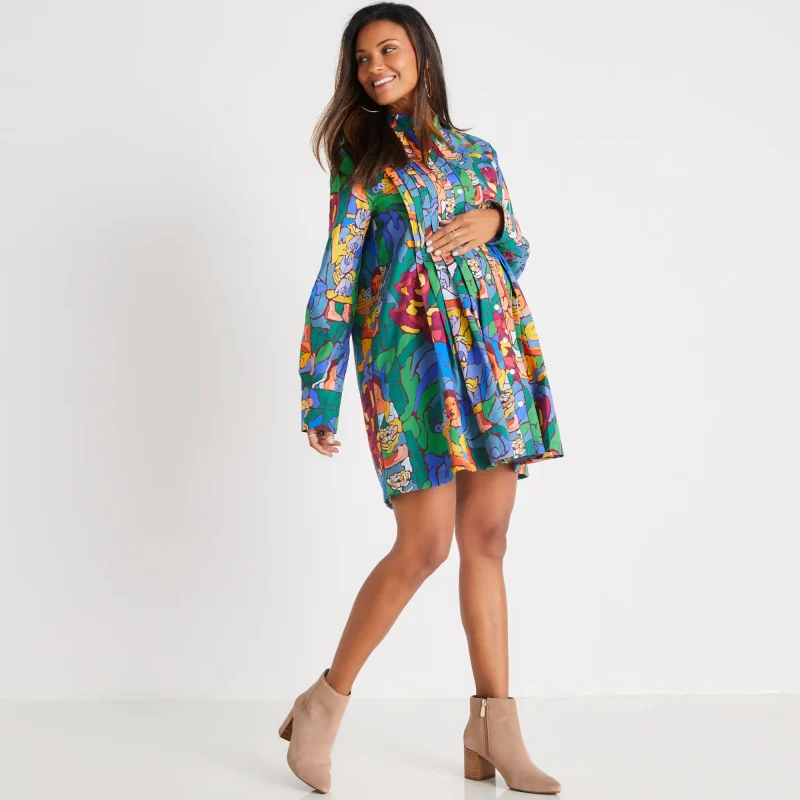 De Loreta brand contemporary and stylish maternity friendly printed mini shirt dresses