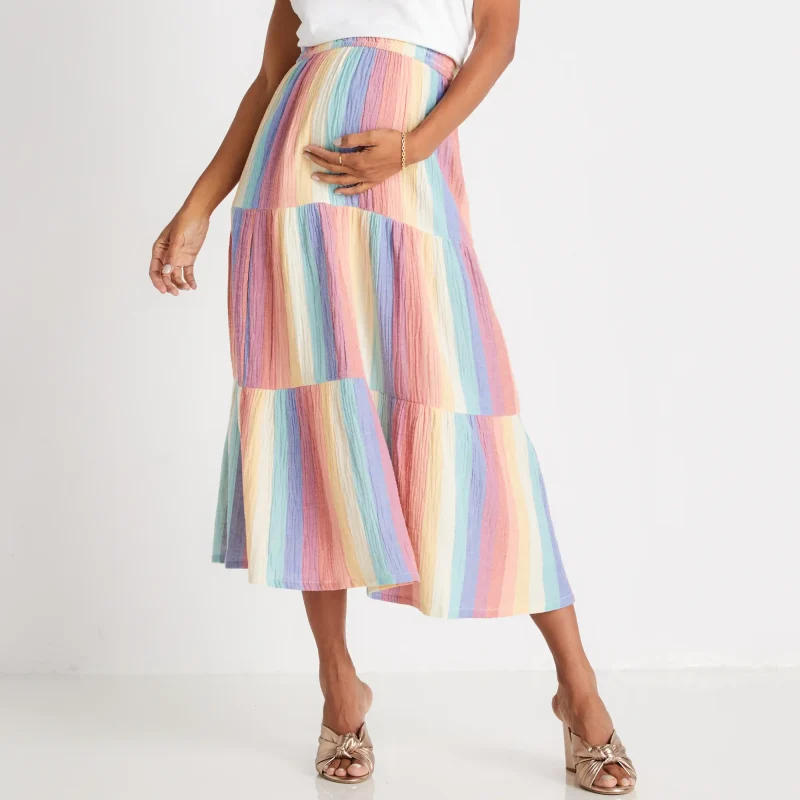 Marine Layer brand contemporary and stylish maternity friendly maxi skirt