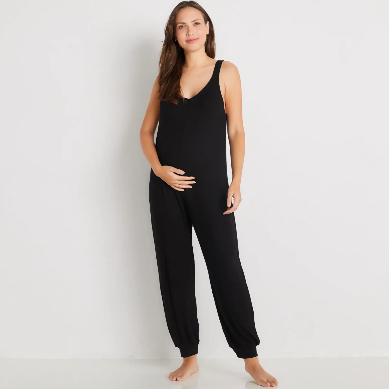 Eberjey brand maternity friendly loungewear black soft jumpsuit