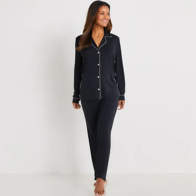 Eberjey brand contemporary and stylish long sleeve and pant black slim soft PJ sets