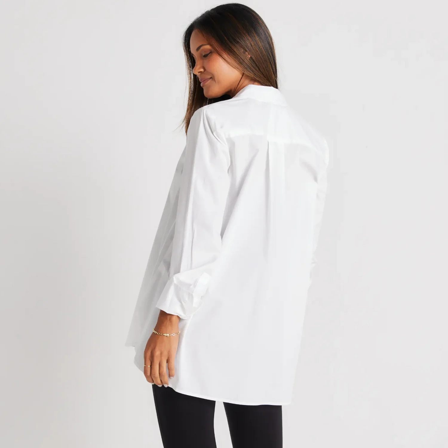 Hatch brand contemporary and stylish maternity friendly white button down shirts